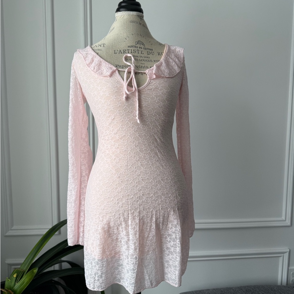 Pink Lace Long Sleeve Mini Dress
